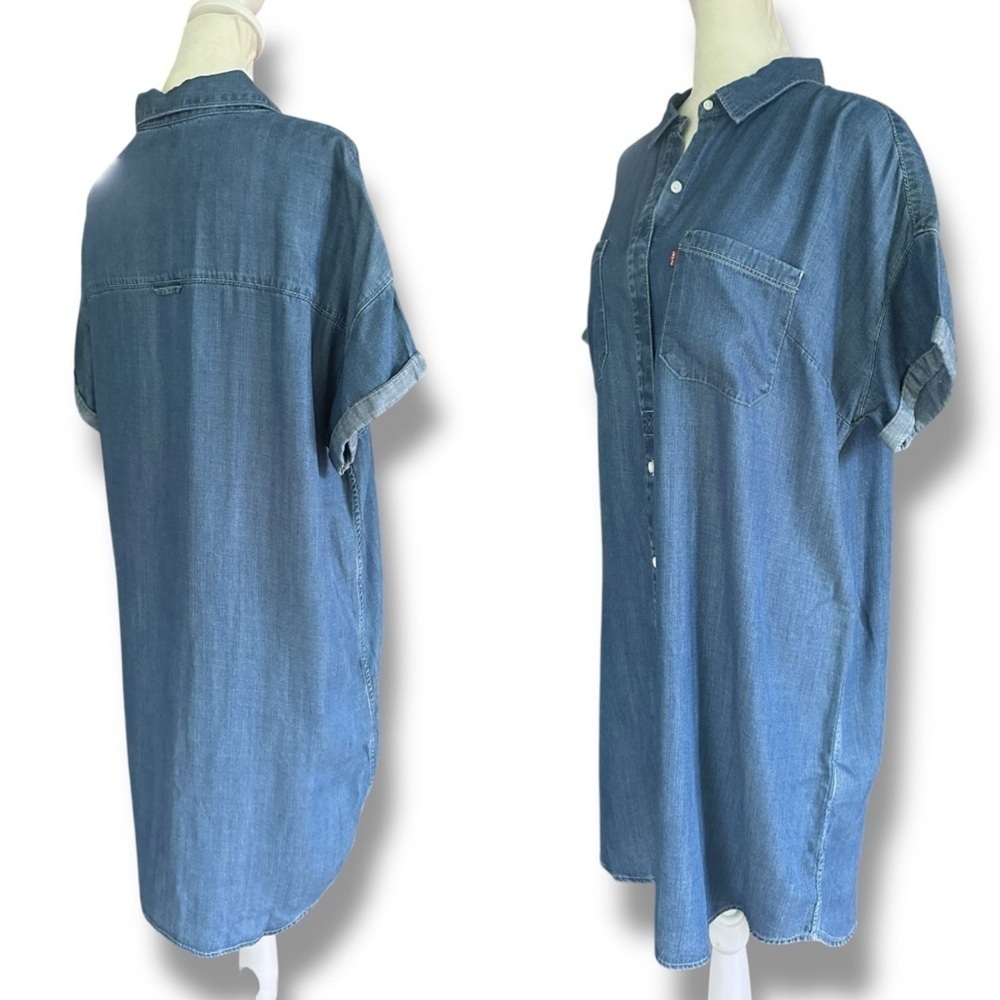 Levi’s Short Sleeve Chambray Button Front Mini Shirt Dress | Women’s Medium - Picture 3 of 10